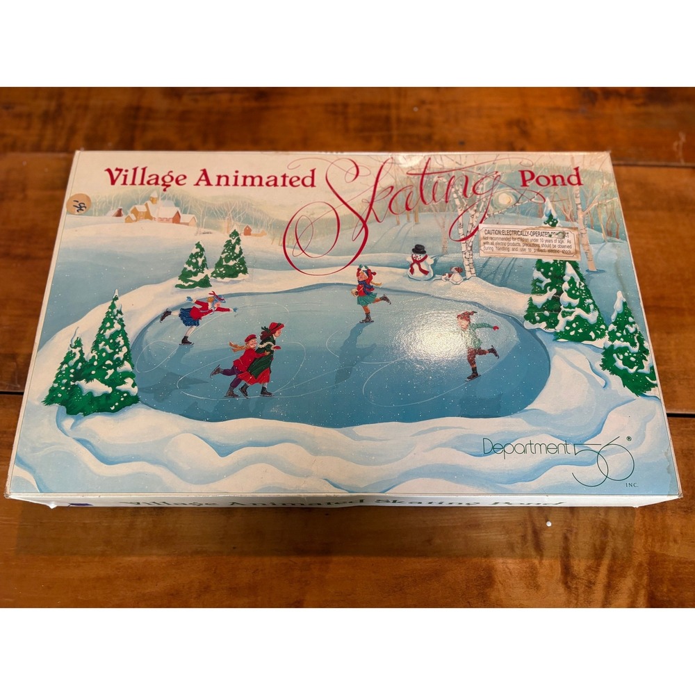 Department 56 Village Animated Skating Pond OS Holiday Decor Blue White Figures